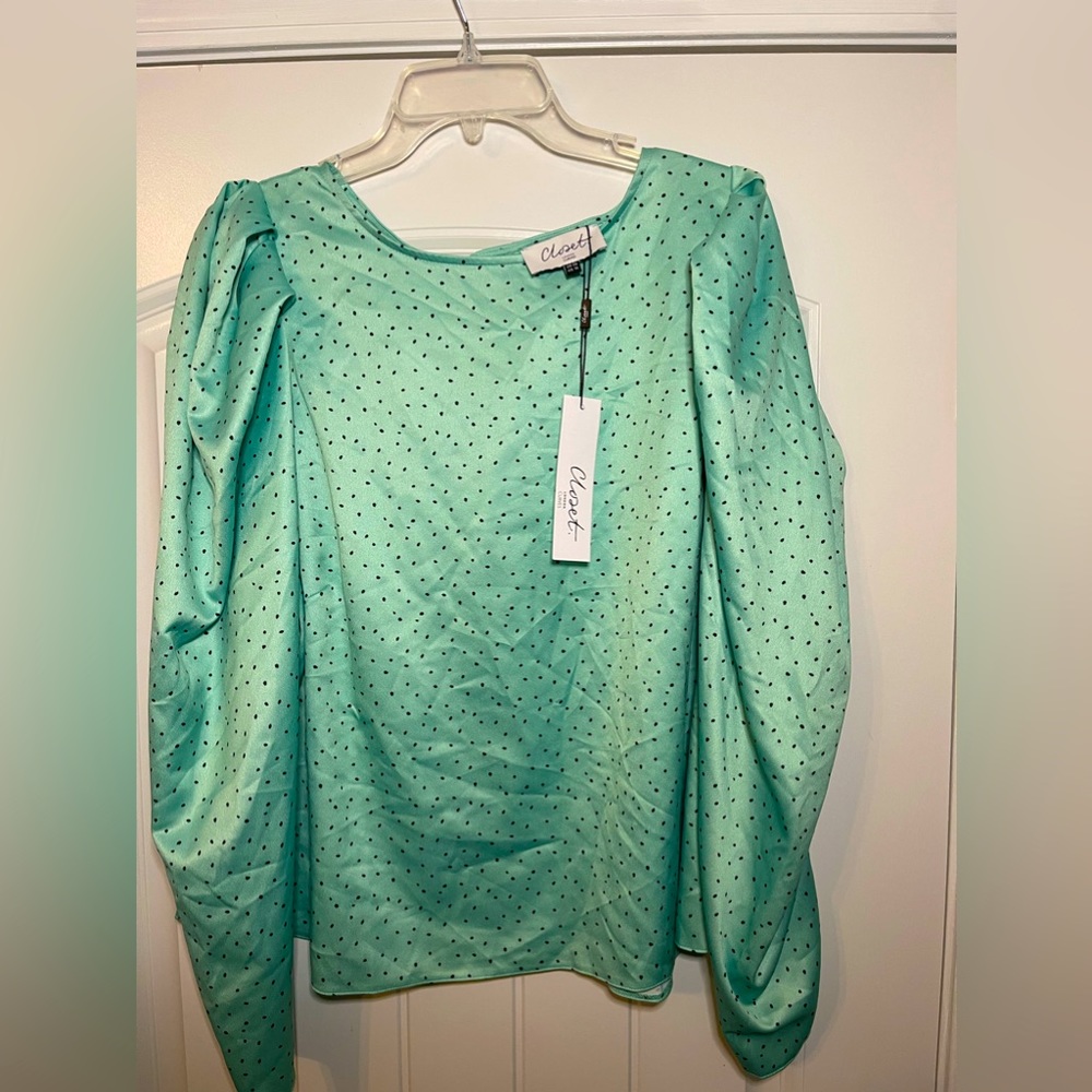 Closet London Curves mint Long puff sleeve blouse
